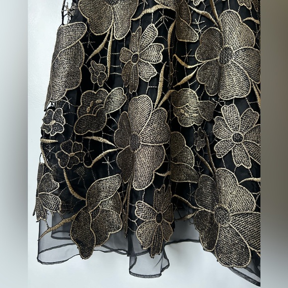 Anthropologie Eva Franco Gilt Bouquet Skirt Black Gold Lace - Picture 7 of 16
